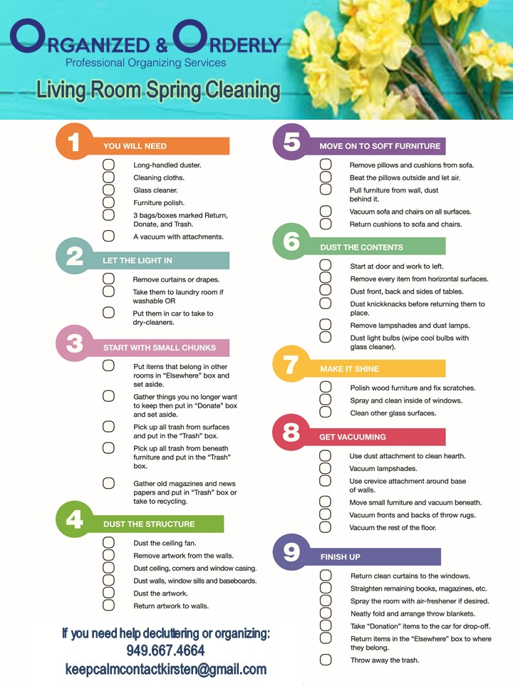 Organized and Orderly Living Room Spring Cleaning Checklist